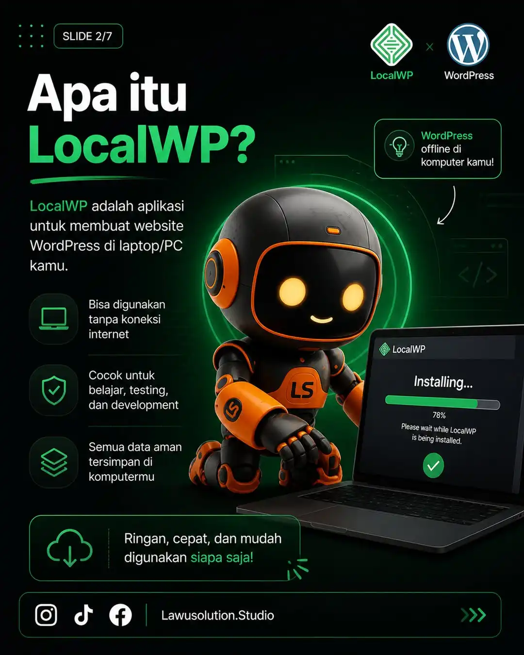 Penjelasan apa itu LocalWP untuk membuat website WordPress offline di komputer tanpa perlu hosting dan koneksi internet.