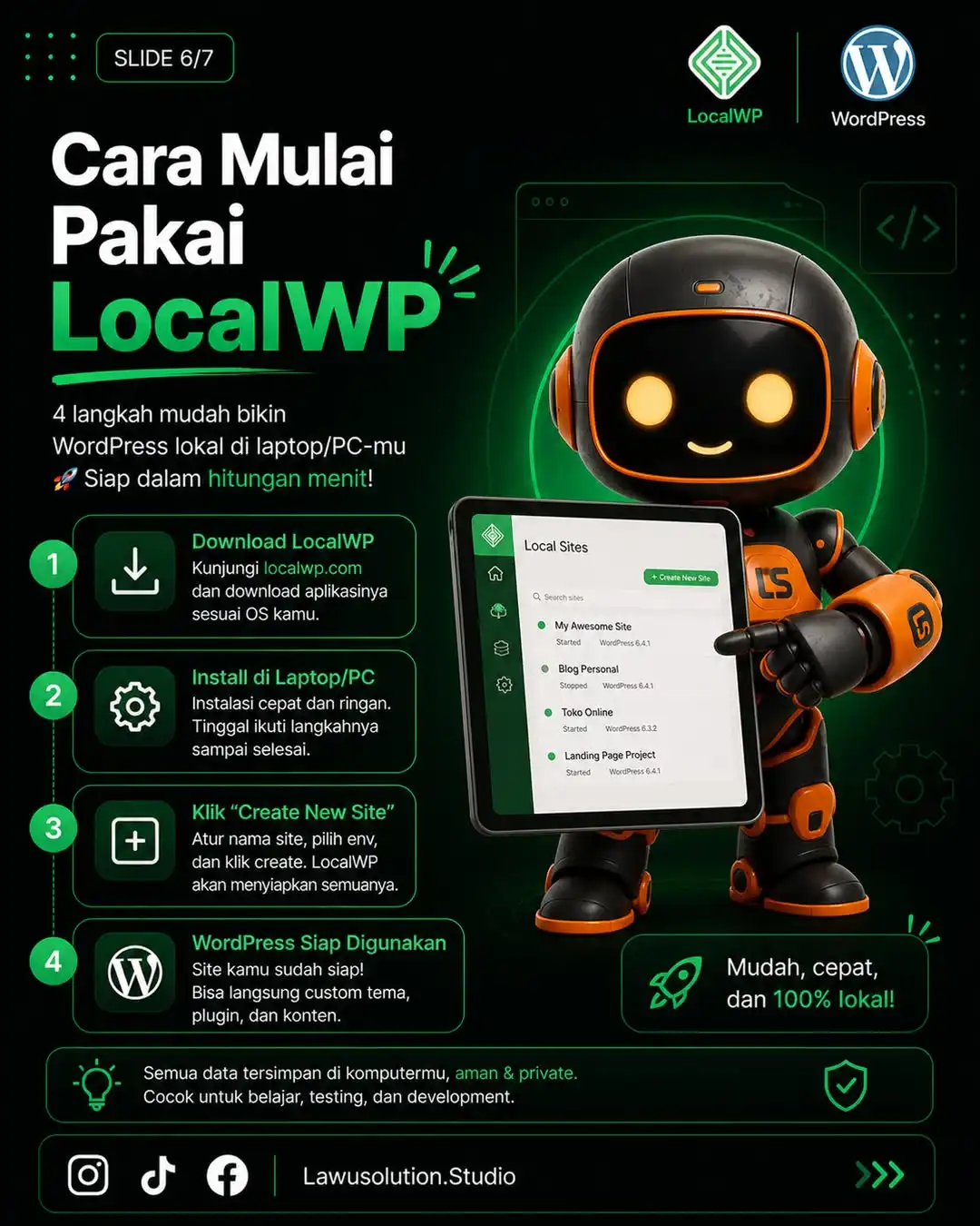 Panduan cara install LocalWP dan membuat website WordPress lokal di laptop Windows hanya dalam beberapa langkah mudah.