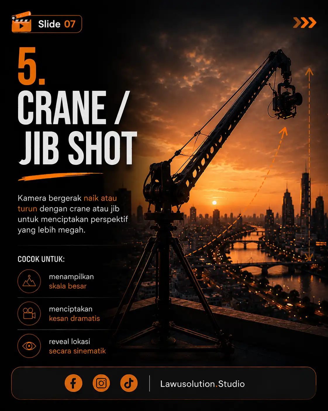 Teknik crane shot dan jib shot dalam cinematography untuk menciptakan video cinematic dengan perspektif megah.