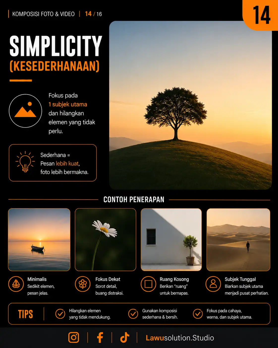 Teknik simplicity dalam fotografi minimalis dengan komposisi sederhana untuk memperkuat fokus dan pesan visual.