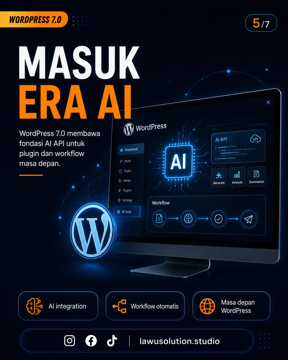 WordPress 7.0 mulai mendukung era AI dengan fondasi AI API untuk integrasi plugin dan workflow otomatis masa depan