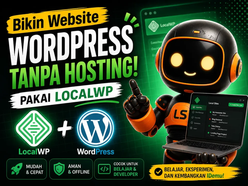 Tutorial cara membuat website WordPress tanpa hosting menggunakan LocalWP di laptop secara offline.
